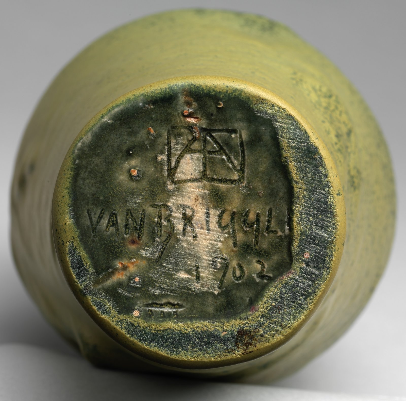 Van Briggle Lorelei vase, back view showing bottom marks