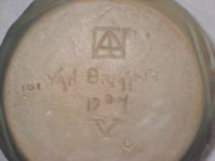 1904 Van Briggle mark with clay type V, shape numbers, and date