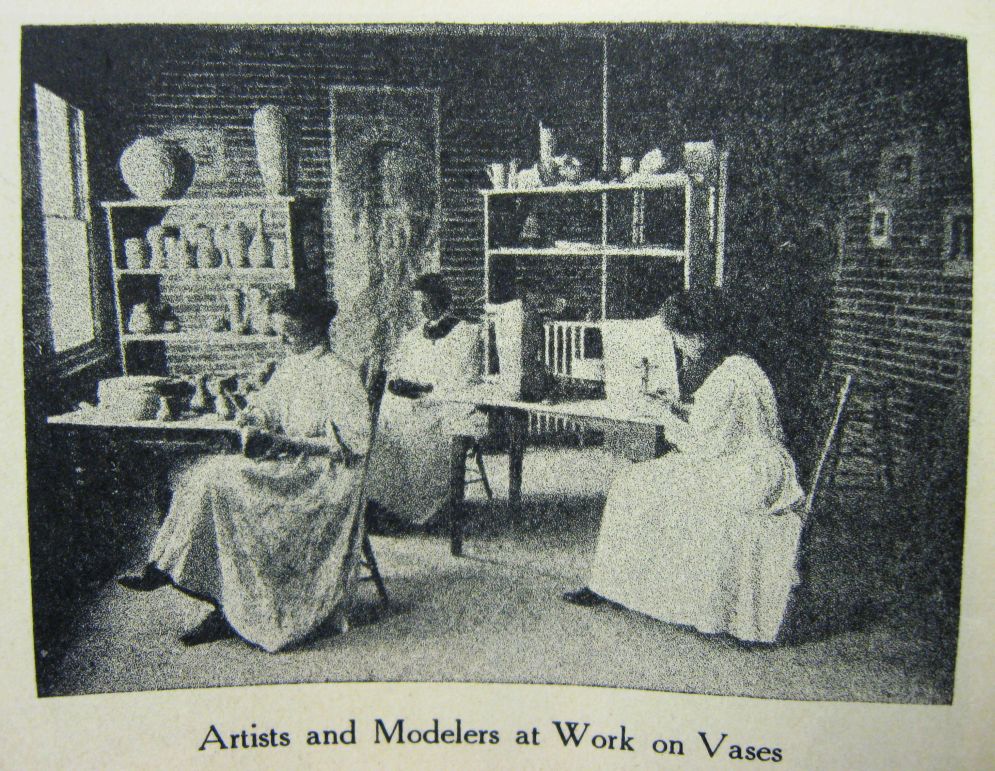 Modelers finishing clay bodies at the Memorial Plant, circa 1908