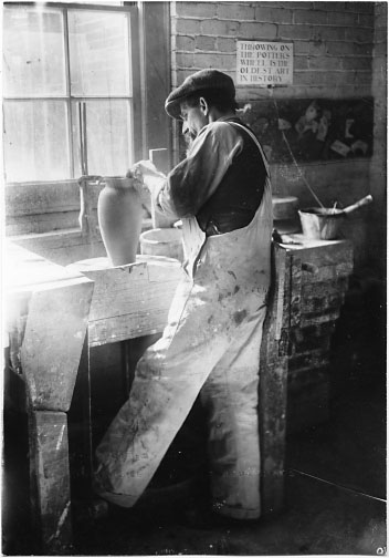 Ambrose Schlegel at the potter's wheel, 1920s
